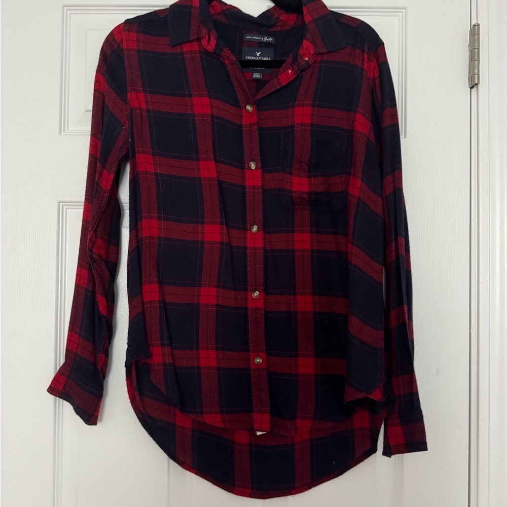 Red and Black Plaid Button-Up Shirt